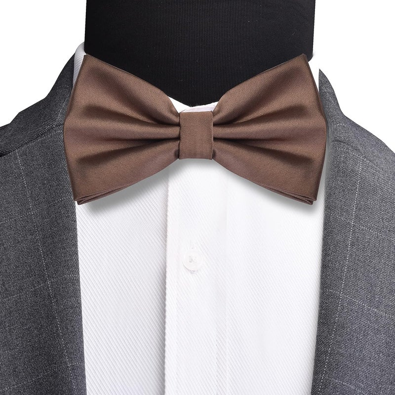 Branduce Mens Solid Color Double Fold Pre-tied Bow Tie and Pocket Square Set - Image 2